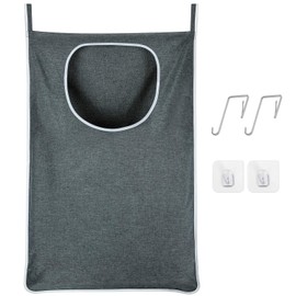 KINGSUSLAY XL Large Hanging Laundry Bag with Hanging Hooks, Over the Door Laundry Bag and Space Saving Laundry Bag with Zipper, Hanging Hamper for Laundry, Toys, Towels...（36"x 22",Grey)