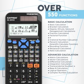 CATIGA SS-991EX Scientific Calculator with Advanced 550 Functions- Solar & Battery Powered, Multi-Function, High School & College Math, Trigonometry, Statistics, Algebra, Durable, Large Display