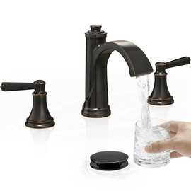 HEYMYTAP Waterfall Bathroom Faucet 3 Hole, 4-16 Inch Oil Rubbed Bronze Bathroom Faucet, Brass Bathroom Sink Faucet, 2 Handle Bathroom Faucets, Bathroom Vanity Faucet with Pop-Up Drain, Water Hoses