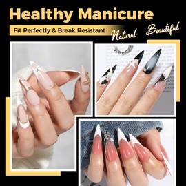 UNA GELLA Long Stiletto Gel Nail Tips, 600Pcs Pre Etched Long Stiletto Almond Nail Tips Clear Fake Nails Press on Nails No C Curve for DIY Art Salon at Home 12 Sizes