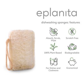 eplanita Natural Dish Washing Sponges (Pack of 6), Kitchen Eco Scrub Scourer, Natural Loofah Plant, Biodegradable and Zero Waste