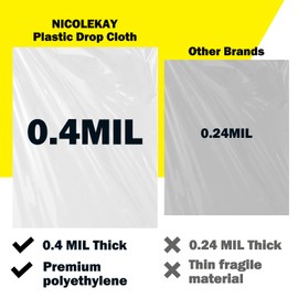 NICOLEKAY 0.4mil Painters Plastic Drop Cloth，9x12ft Plastic Tarp Waterproof Dustproof，Painting for Couch Cover and Furniture Cover, Painters Plastic, dust Cover 10 Package.