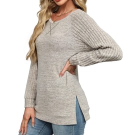 JomenDesign Womens Long Sleeve Basic Tops Casual Crew Neck Fall Sweaters Fall Tunic Sweaters for Womens BrownGray M