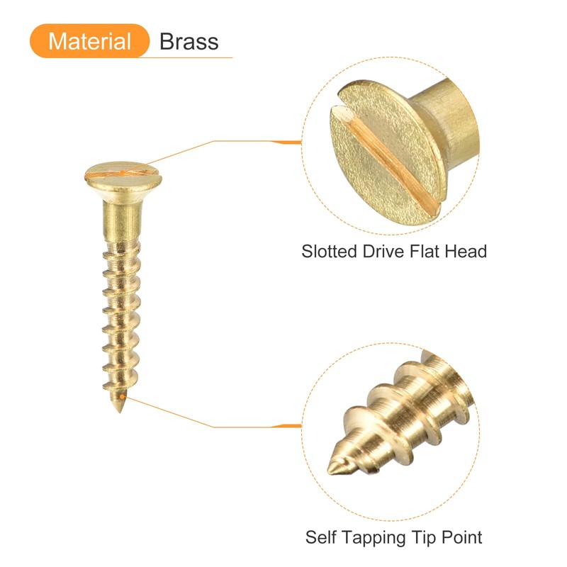 sourcing map Brass Wood Screws, 60Pcs M2.5 x 16mm Slotted