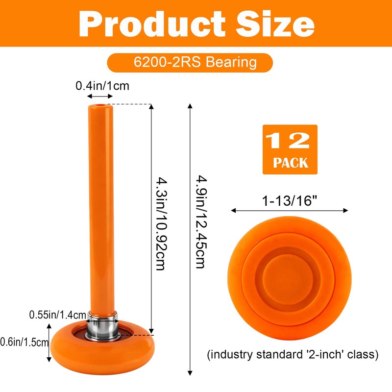 12 Pack 2" Nylon Garage Door Rollers, 4" Nylon Layer