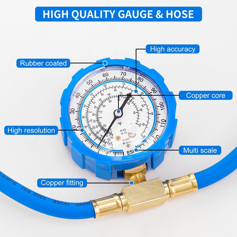 Tigbear R134A Refrigerant Recharge Kit, Refrigerant Charging Hose Set with