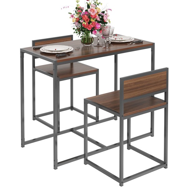 sogesfurniture 3-Piece Dining Table Set, Modern Kitchen Table and Chairs for 2, Wood Square Pub Bar Table Set Perfect for Breakfast Nook, Small Space Living Room, Kitchen, Dining Room, Outdoor bar