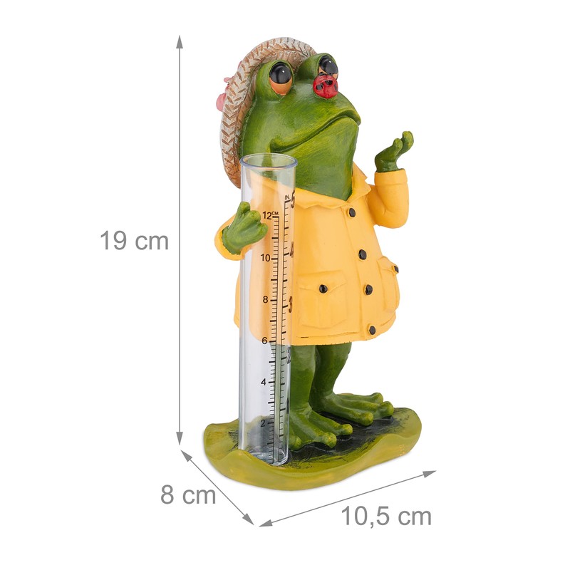 Relaxdays Rain Gauge Frog Weather Resistant Analogue Rain Indicator H