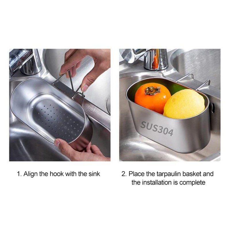 Kitchen Sink Drain Strainer Basket, Stainless Steel Multifunctional Kitchen Food