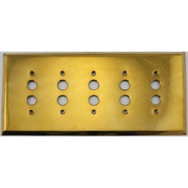 Unlacquered Polished Brass 5 Gang Push Button Light Switch Wall Plate