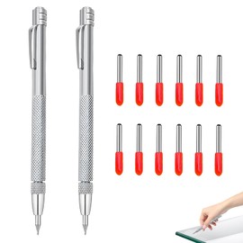 2 PCS Tungsten Carbide Tip Scriber with Magnetic，Metal Scribe Pen Tool with 12 Replacement Marking Tips, Etching Engraving Pen Scribe Tool Etching Pen With Clip for Glass, Ceramics, Metal Sheet