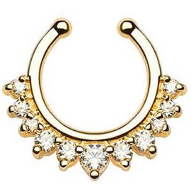 Paula & Fritz® Unisex Rhodium Plated Nose Ring Yellow Gold Rose Gold Silver Hanging Zirconia Colourless Pink Aqua SEPR-44, rhodium, Cubic Zirconia