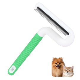 Lucky Interests Flea Comb, Stainless Steel Shedding Brush with Rounded Teeth, Multifunctional Pet Grooming Brush with Rubber Handle, T Shaped Tick Comb, Grooming Brush for Remove Anti Fleas Eggs,Green