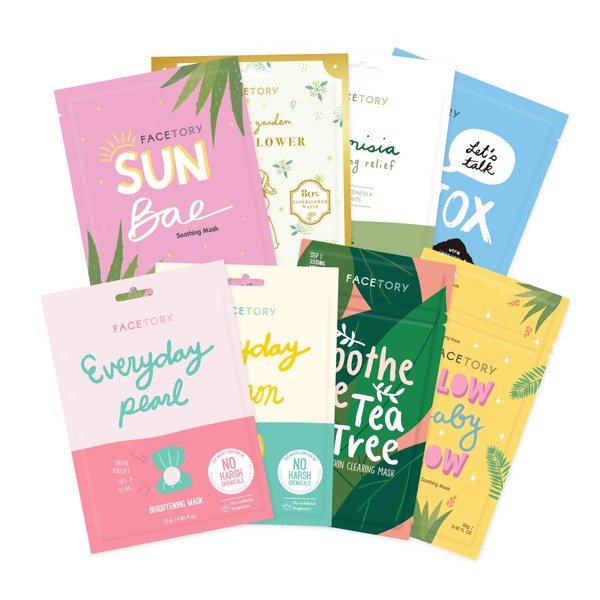 FaceTory Summer Basics Sheet Mask Bundle (8 Sheet Masks) Calming, Hydrating, Balancing, Oil-Controlling, Refreshing | For All Skin Types