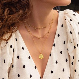 Bestyle Dainty Initial Pendant Necklace for Women Layering Link Necklaces Gold Hexagon Charm Necklace with S Letter