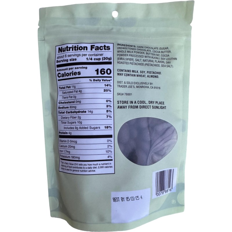 Trader Joe's Dark Chocolate Covered Pistachios, 6 oz (Pack of