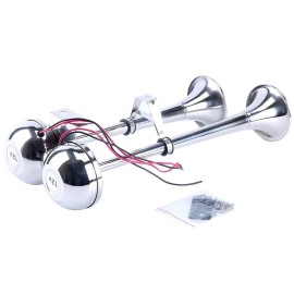 Amarine made 12V Marine Boat Horn 125DB Stainless Steel Dual Trumpet Horn for Ship Truck RV