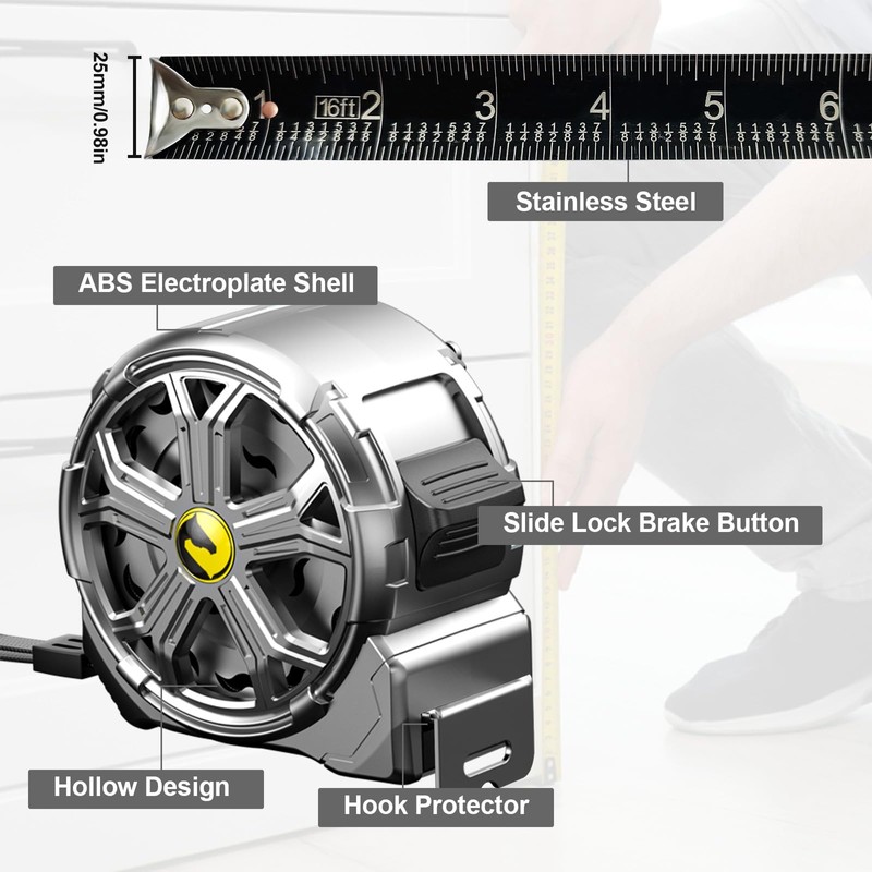 16ft Tape Measure, Stainless Steel Retractable Tape Measure, Waterproof &