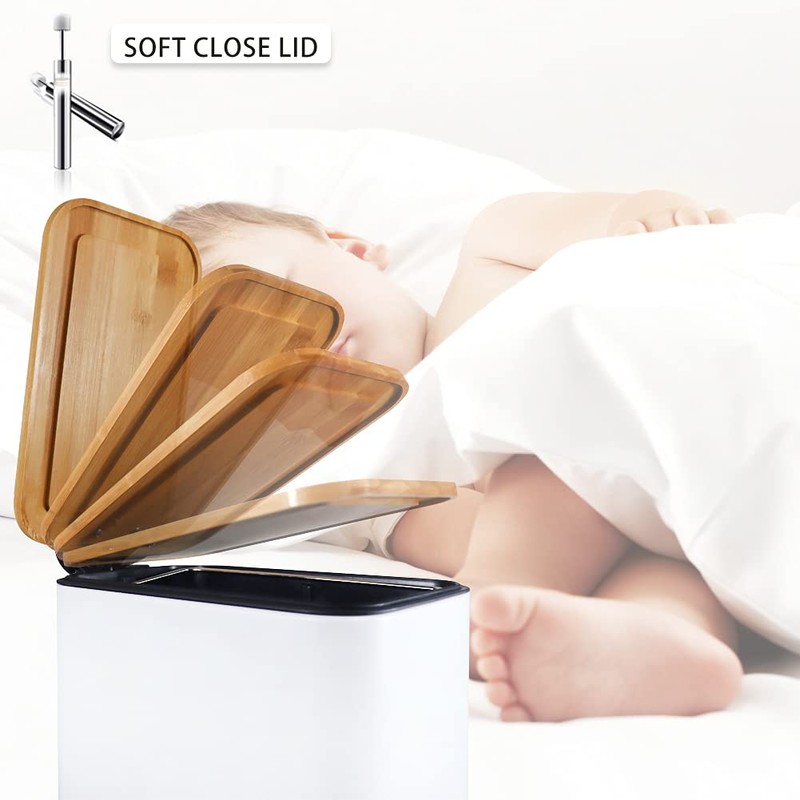SIDIANBAN Bathroom Trash Can with Bamboo Lid Soft Close and