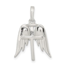 JewelryWeb 19mm 925 Sterling Silver Polished Angel Wings and Religious Faith Cross Pendant Necklace-Pendant for Women