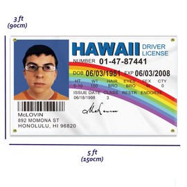 Large 3×5 FT McLovin ID Flag, Big Fake Driver License 100D National Banner,Decor Garden With 4 Brass Gromment