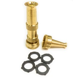 ICS Industries - Industrial Strength Hose Nozzle ~ Solid Brass ~ Adjustable Spray Patterns with Bonus High Pressure Sweeper Nozzle- MADE IN THE USA!