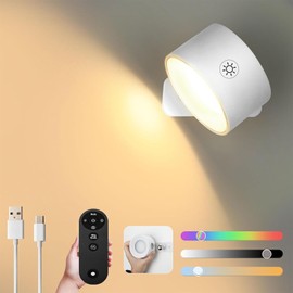 Aplique LED con colores RGB，lampara de pared inalambrica，Luces de Lectura LED Montadas en La pared，Con Control Táctil y Remoto，con 9 colores RGB y 3 temperaturas de color y 3 niveles de brillo