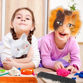 Therian Kit With Felt Fabric Eye Mesh False Wool Half Face Cat Mask 3Set Elastic Funny DIY Furry Cosplay Party Decoration