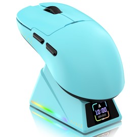 ATTACK SHARK Ajazz AJ159APEX PAW3950 Gaming-Maus, 42000 DPI, 8000Hz Kabellose Abfragerate, RGB-Magnetladestation mit Farbdisplay, 56g Superlight, 2,4G/BT/Kabelgebundene Gaming-Mouse, PC/Mac, Blau