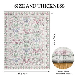 Arvenchy Area Rug for Living Room: Boho Floral Bedroom Rug Washable Non Slip Low Pile Flower Carpet for Dining Room, Bedside, Kitchen, Kids Room, Office, College Dorm Essentials for Girls