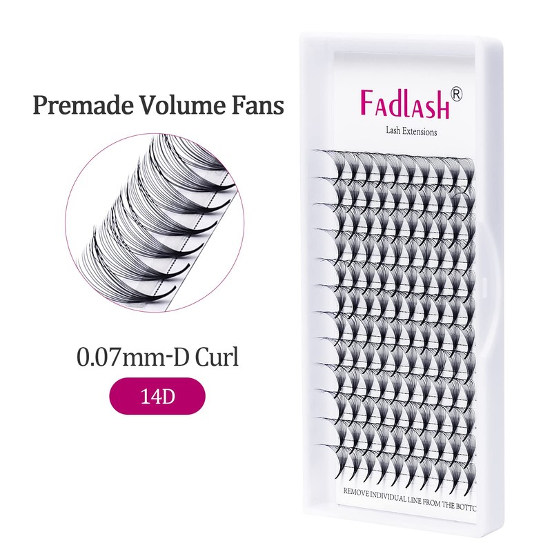 Volume Eyelash Extensions 14D 0.07mm D Curl 14mm Premade Fans