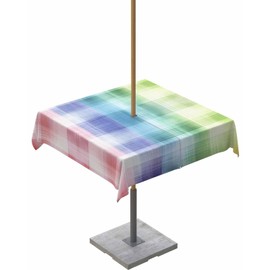 QueenKer Colorful Plaids Outdoor Tablecloth with Umbrella Hole and Zipper 54 x 54 Inch Abstract Gradient Table Cover for Square Tables Waterproof Tabletop Collection for Patio Garden Picnic Camping