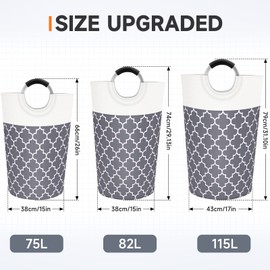 Fabspace Large Laundry Basket Laundry Hamper Bag Washing Bin Clothes Bag Collapsible Tall with Handles Waterproof Travel Bathroom College Essentials Storage for College Dorm, Family (Grey) 75L