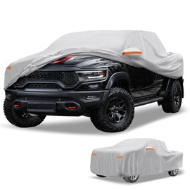 Partuto Universal Car Cover Waterproof All Weather 190T-PU, UV Sun Rain Protection, Fits for Truck Length 229"-242", with Left Side Zipper, Silver Tone