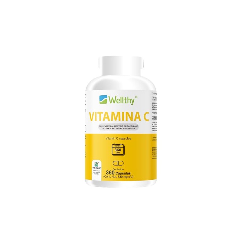 Wellthy Vitamina C 360 Cápsulas. 300mg, Solo 1 Cápsula al