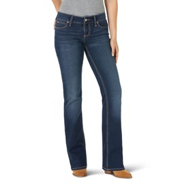 Wrangler Women's Retro Mae Mid Rise Stretch Boot Cut Jean, Dark Wash, 11W x 36L