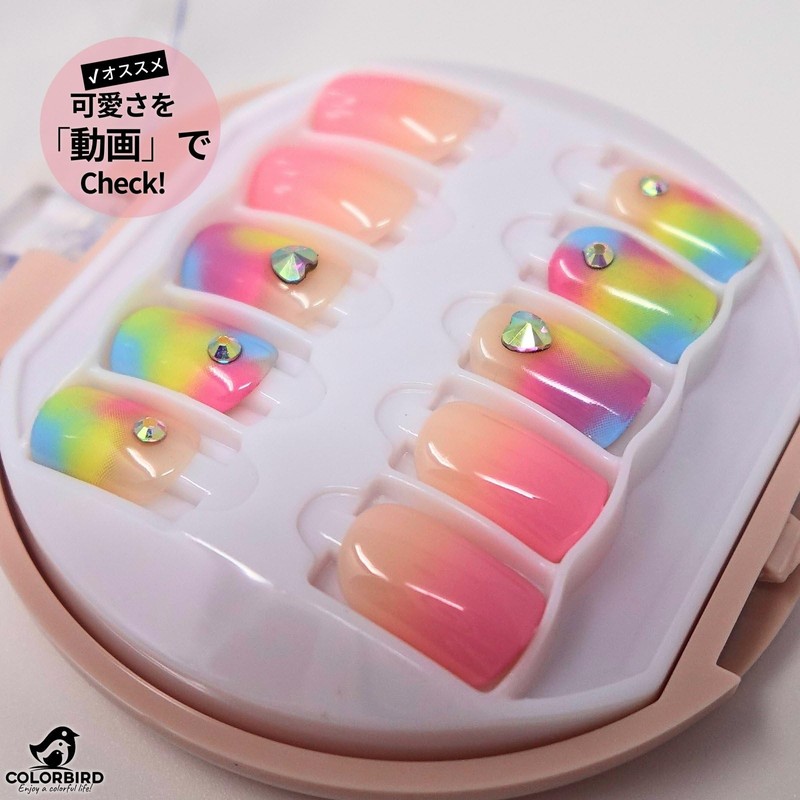 COLORBIRD NAILFAIRY (016Z) Nail Tips, Short, Pink, Rainbow, Cute, 30
