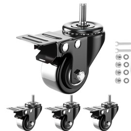 2 Inch Stem Caster Wheels Heavy Duty, Threaded Stem Casters UNC 3/8"-16 x 1 Swivel Casters Set of 4 with Brake, Safety Dual Locking Wheel for Furniture and Cart
