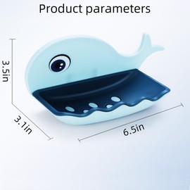 3 Pieces with Drain No Drilling, Cartoon Soap Holder, Bathroom, Gym, Essential for Washing and Showering, Double-Layer with Detachable Filter Drainage Board，Keep Soap Dry, Easy to Clean (Blue)