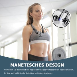 In Ear Bluetooth Kopfhörer mit Kabel Nackenbügel Sportkopfhörer Kabellos Kopfhörer für Sport Wireless Earbuds für Laufen Joggen Magnetische im Ohr Kopfhoerer mit Bügel Headphones Headset mit ENC Mic