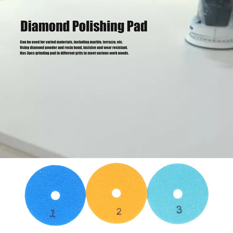 3Pcs Diamond Polishing Pad 4in Grinding Tool Set Kit for