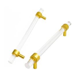 6 Pack Hiili&Kaala 6-1/4 Inch Acrylic Pulls, Acrylic Cabinet Handles, Gold Clear Acrylic Drawer Pulls for Bedroom TV Cabinet Kitchen，Acrylic Wardrobe Pulls Prevent the Generation of Static Electricity