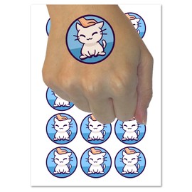 Satisfied Cat Kitty Headpat Temporary Tattoo Water Resistant Fake Body Art Set Collection - 54 1" Tattoos (1 Sheet)