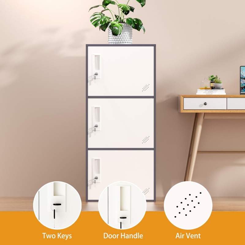 WISUNO 3 Door Vertical Stackable Storage Cabinet with Lock,Anti-Failing Device,