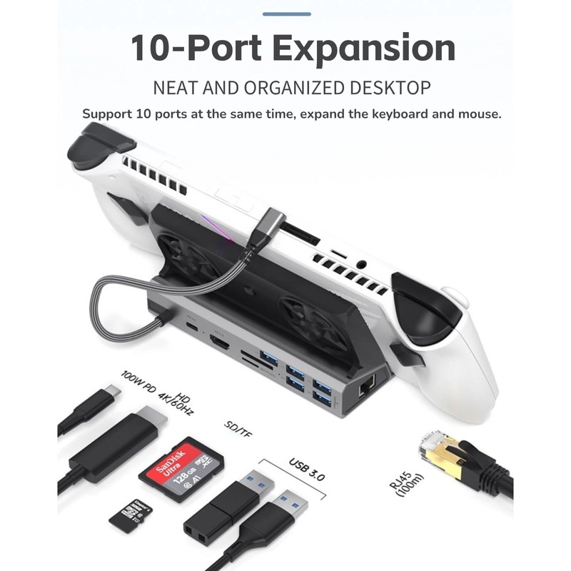 10 in 1 Docking Station with Dual Cooling Fan, 4K