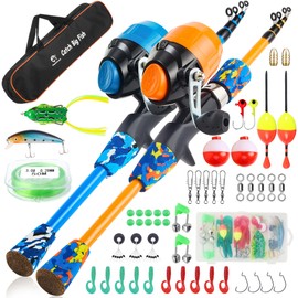 Kids Fishing Pole Kit Set，Portable Telescopic Fishing Rod and Reel Combo Full Kits for Boys, Girls, Beginner, Youth (Blue&Orange, 1.5M 4.92Ft)