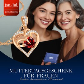 CDE Women's Heart Necklace Rose Gold Necklace for Women Birthstone Heart Pendant Jewellery Gifts for Women Girlfriend Her for Mother's Day Birthday Christmas Valentine's Day, Copper, Zircon