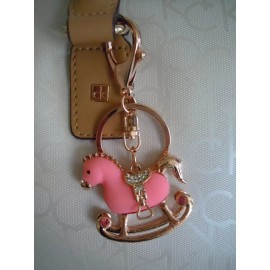 Rhinestone & Medal Alloy Pink Rocking Horse Purse Charm Keychain Accessory