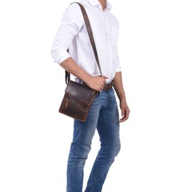 STILORD 'Steve' Mens Leather Messenger Bag Brown Small Shoulder Bag for Men Vintage Cross Body Bag for 8 inch Tablets Satchel Genuine Leather, Colour:zamora - brown