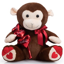 HollyHOME I Love You Monkey Stuffed Animal Plush Monkey with Red Hearts and Bow Sweet Plush Toy Gift 20 inches